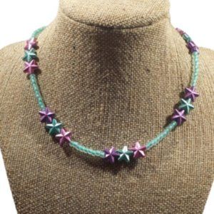 Stars ,Starts, Stars Shoker Necklace Green Hand Crafted Beaded Choker